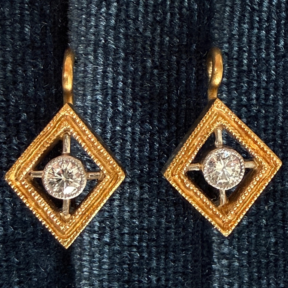 Designer CATHY WATERMAN Platinum 22K Yellow Gold Diamond Drop Earrings $3370
